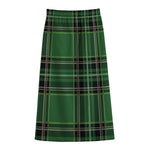 Green Stewart Tartan Pattern Print Cotton Front Slit Maxi Skirt