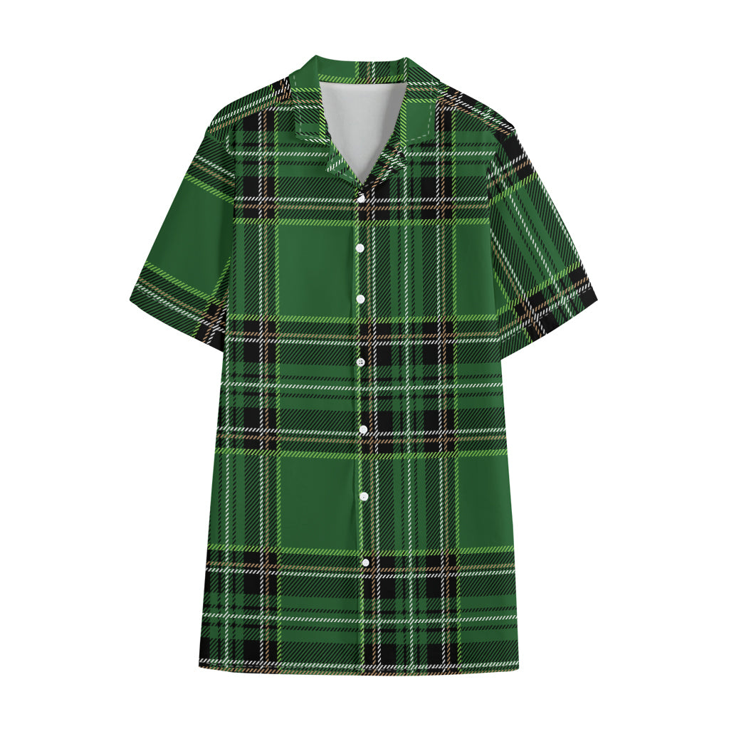 Green Stewart Tartan Pattern Print Cotton Hawaiian Shirt