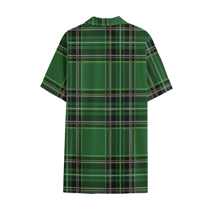Green Stewart Tartan Pattern Print Cotton Hawaiian Shirt