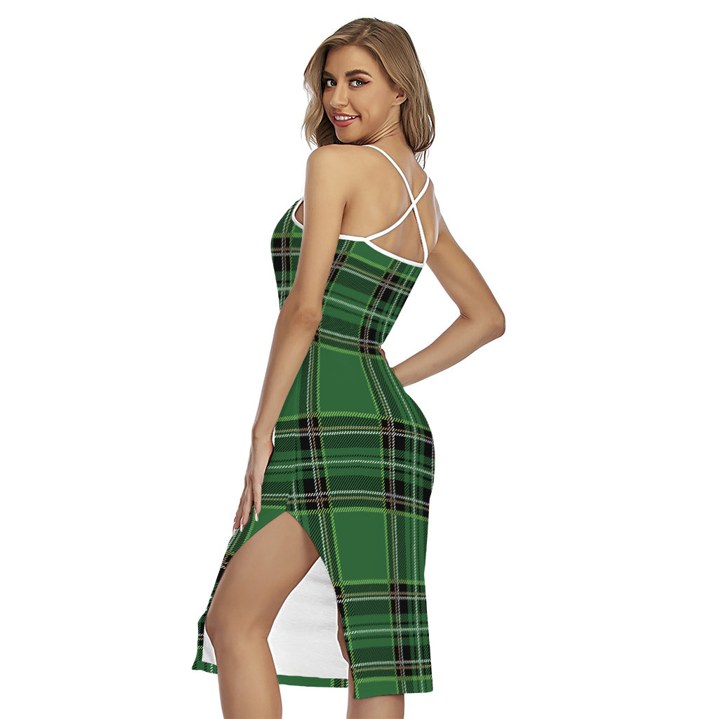 Green Stewart Tartan Pattern Print Cross Back Cami Dress