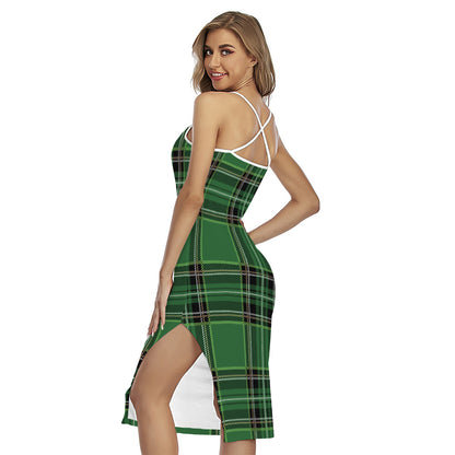 Green Stewart Tartan Pattern Print Cross Back Cami Dress