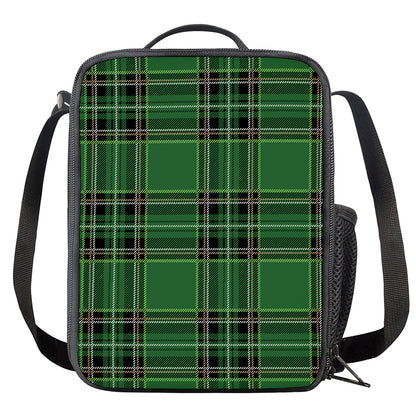 Green Stewart Tartan Pattern Print Crossbody Lunch Bag