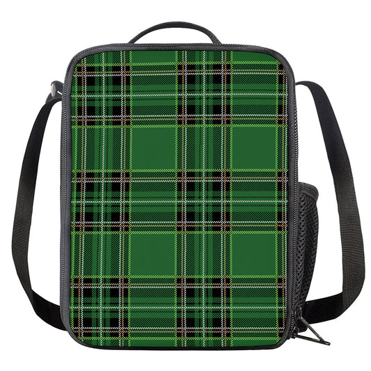 Green Stewart Tartan Pattern Print Crossbody Lunch Bag