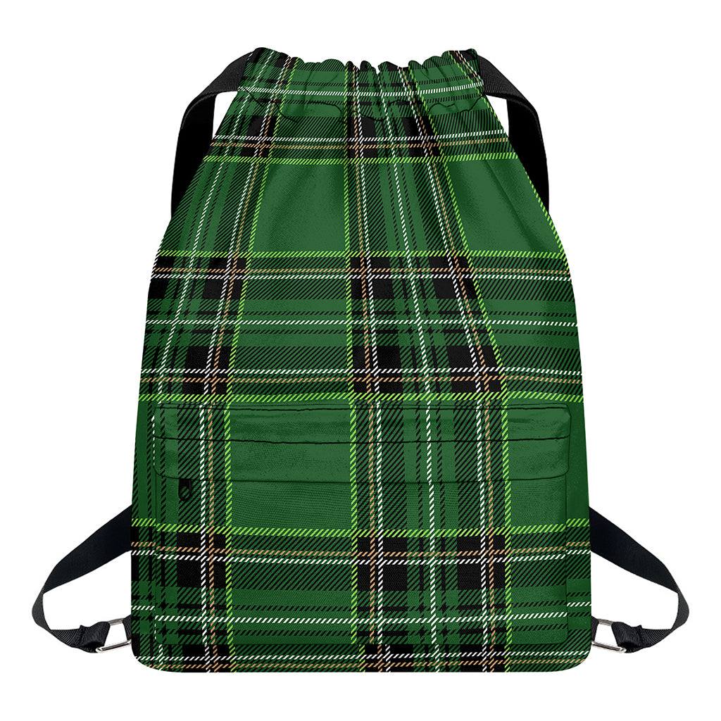 Green Stewart Tartan Pattern Print Drawstring Backpack