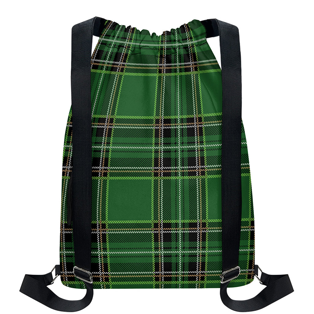 Green Stewart Tartan Pattern Print Drawstring Backpack