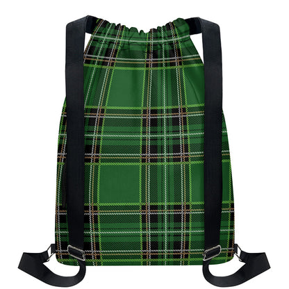 Green Stewart Tartan Pattern Print Drawstring Backpack