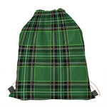 Green Stewart Tartan Pattern Print Drawstring Bag