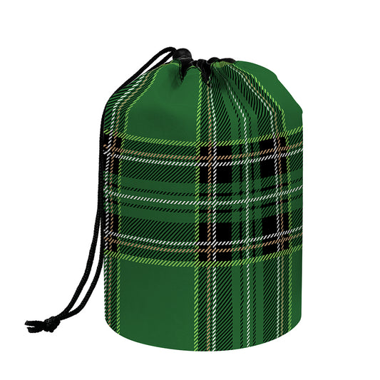 Green Stewart Tartan Pattern Print Drawstring Makeup Bag