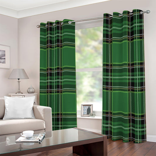 Green Stewart Tartan Pattern Print Extra Wide Grommet Curtains