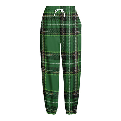 Green Stewart Tartan Pattern Print Fleece Lined Knit Pants