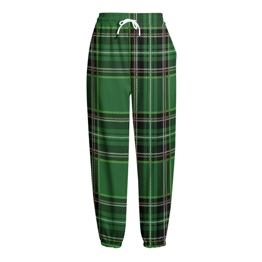 Green Stewart Tartan Pattern Print Fleece Lined Knit Pants