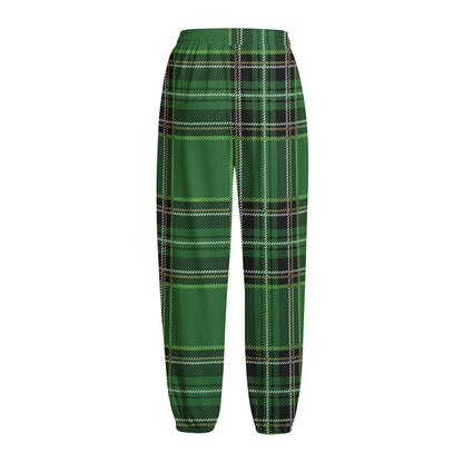 Green Stewart Tartan Pattern Print Fleece Lined Knit Pants