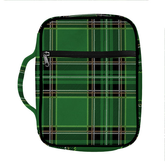 Green Stewart Tartan Pattern Print Front Pocket Bible Bag