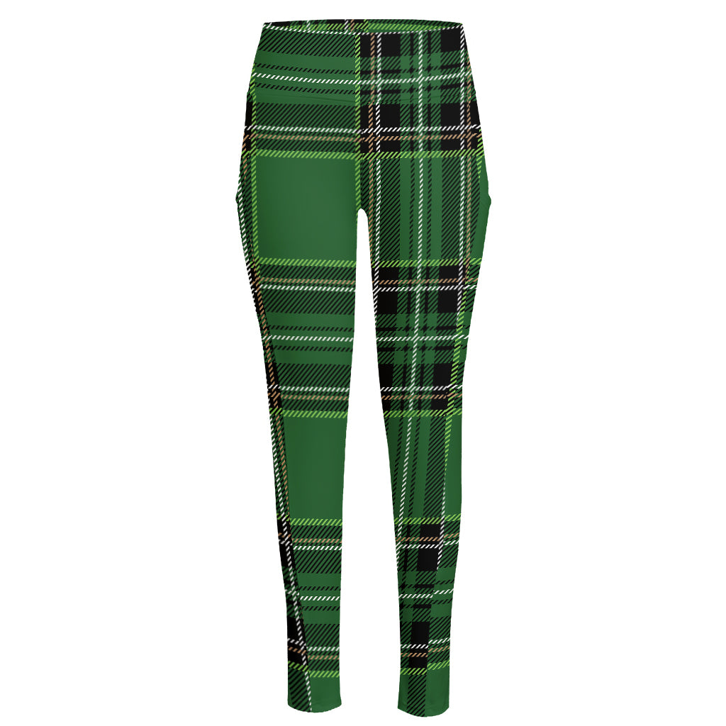 Green Stewart Tartan Pattern Print High-Waisted Pocket Leggings