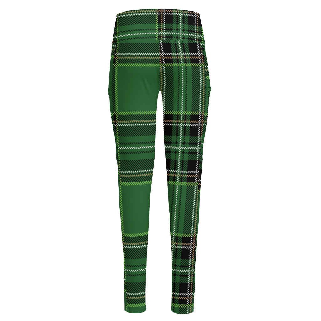 Green Stewart Tartan Pattern Print High-Waisted Pocket Leggings