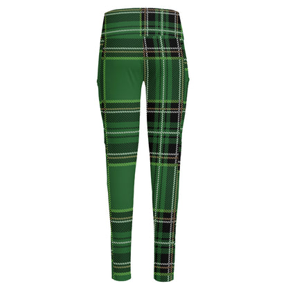 Green Stewart Tartan Pattern Print High-Waisted Pocket Leggings