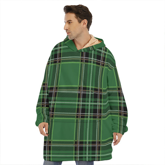 Green Stewart Tartan Pattern Print Hoodie Blanket