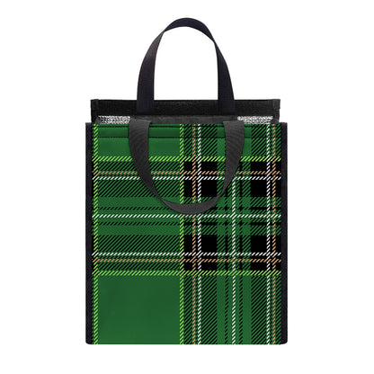 Green Stewart Tartan Pattern Print Insulated Lunch Tote