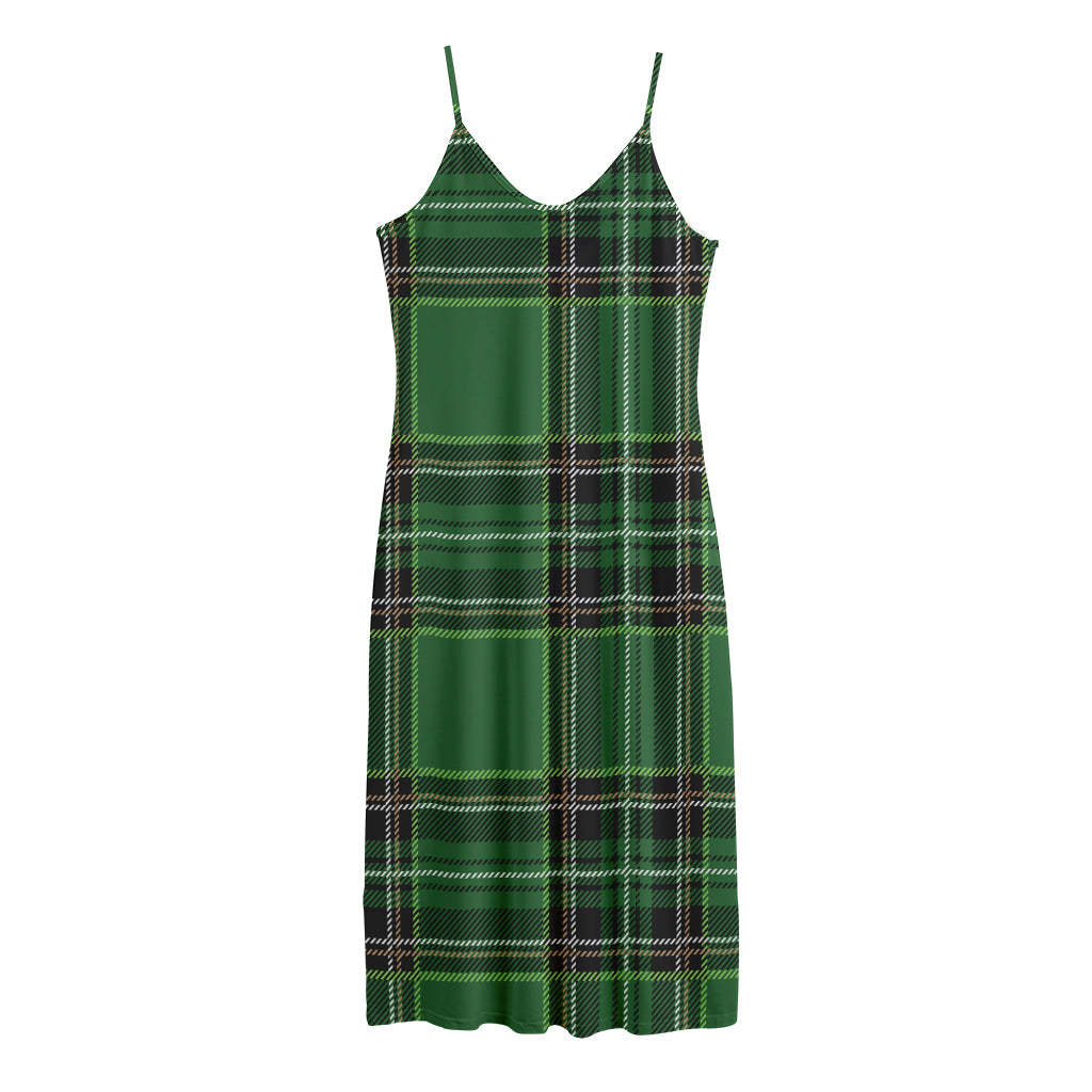 Green Stewart Tartan Pattern Print Jersey Midi Cami Dress