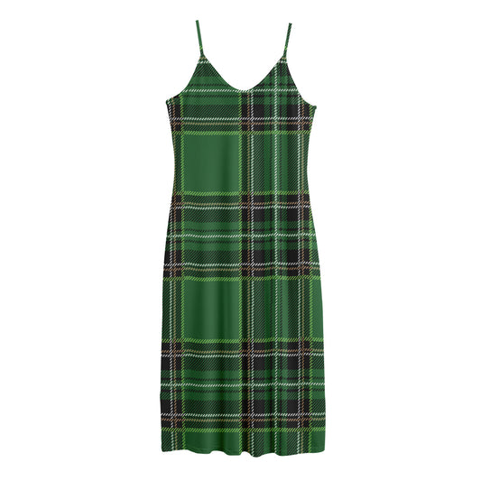 Green Stewart Tartan Pattern Print Jersey Midi Cami Dress