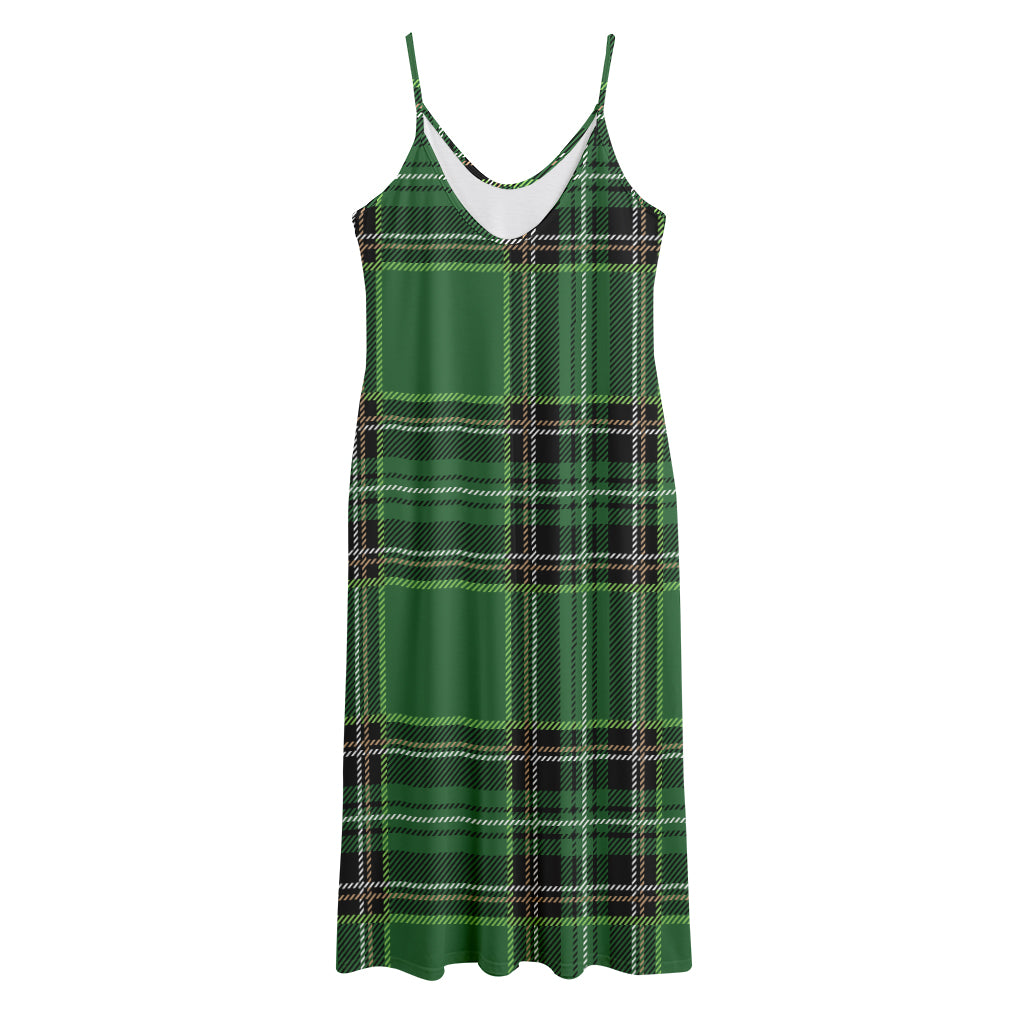 Green Stewart Tartan Pattern Print Jersey Midi Cami Dress
