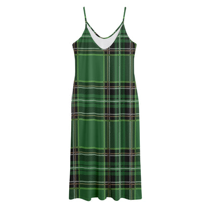 Green Stewart Tartan Pattern Print Jersey Midi Cami Dress