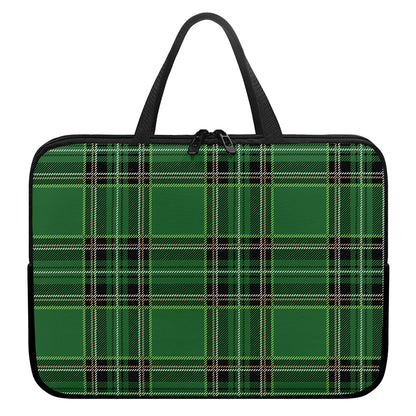 Green Stewart Tartan Pattern Print Laptop Sleeve With Handle