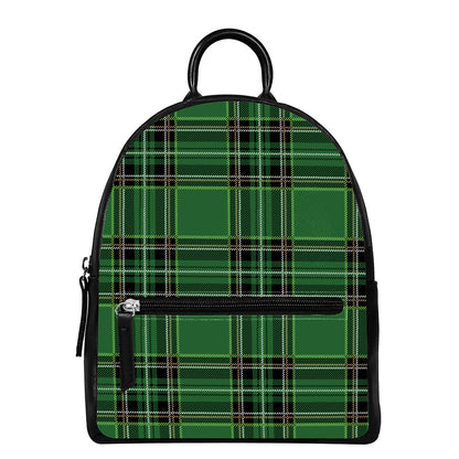 Green Stewart Tartan Pattern Print Leather Backpack