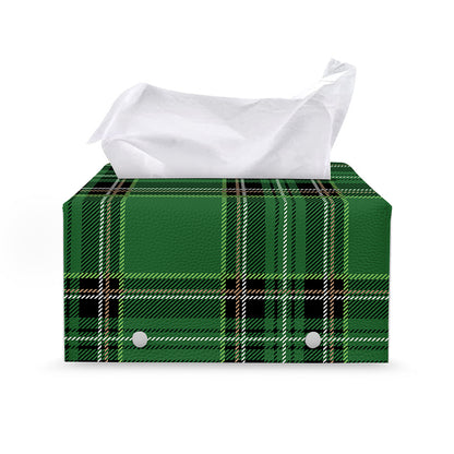 Green Stewart Tartan Pattern Print Leather Tissue Box Cover