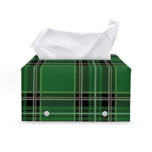 Green Stewart Tartan Pattern Print Leather Tissue Box Cover