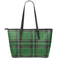 Green Stewart Tartan Pattern Print Leather Tote Bag With Zipper