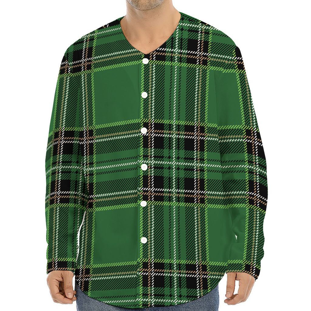 Green Stewart Tartan Pattern Print Long Sleeve Baseball Jersey