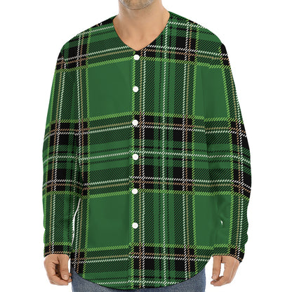Green Stewart Tartan Pattern Print Long Sleeve Baseball Jersey