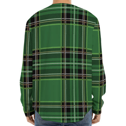 Green Stewart Tartan Pattern Print Long Sleeve Baseball Jersey
