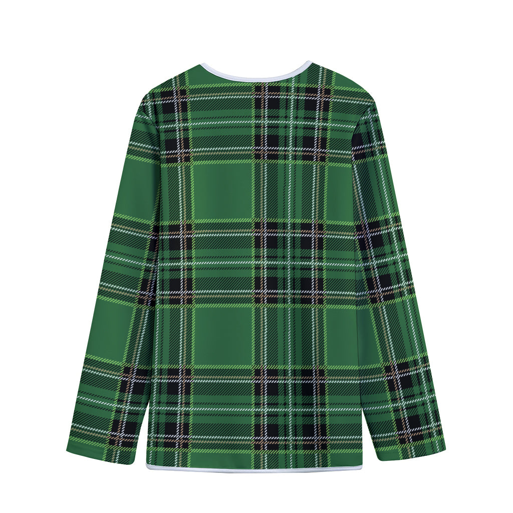 Green Stewart Tartan Pattern Print Long Sleeve Short Coat