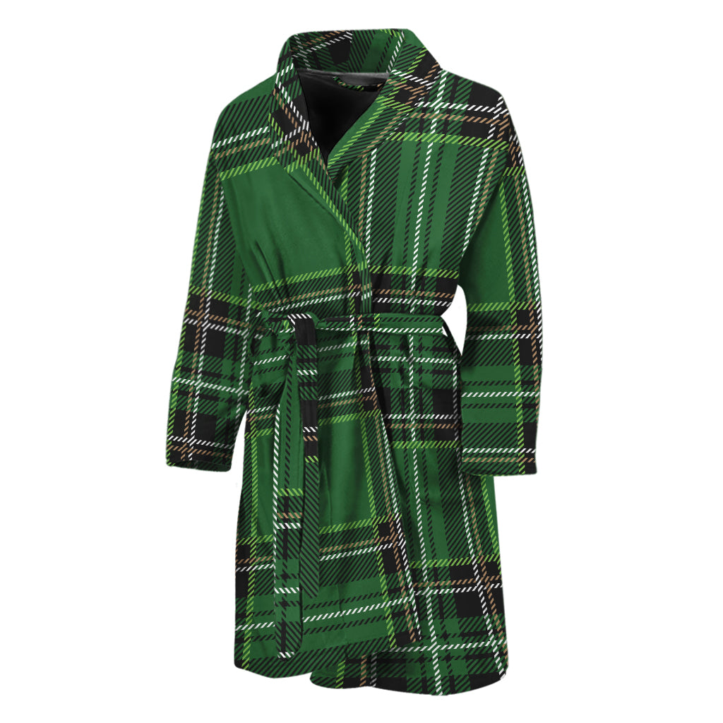 Green Stewart Tartan Pattern Print Men's Bathrobe