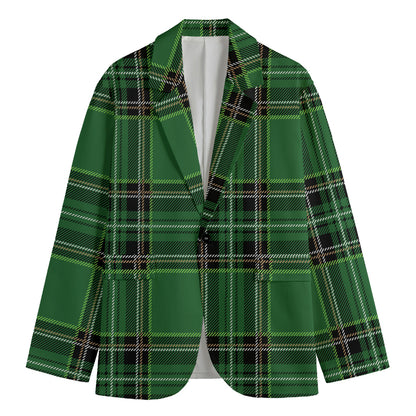 Green Stewart Tartan Pattern Print Men's Cotton Blazer