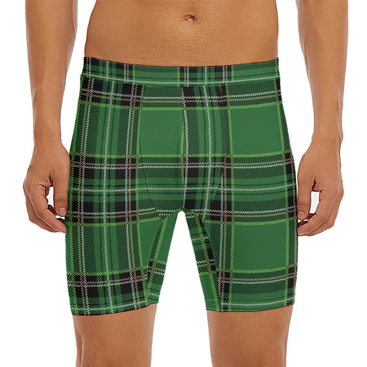 Green Stewart Tartan Pattern Print Men's Long Boxer Briefs