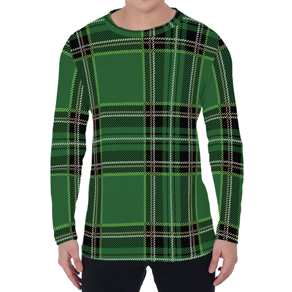 Green Stewart Tartan Pattern Print Men's Long Sleeve T-Shirt