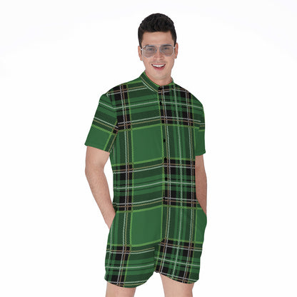 Green Stewart Tartan Pattern Print Men's Rompers