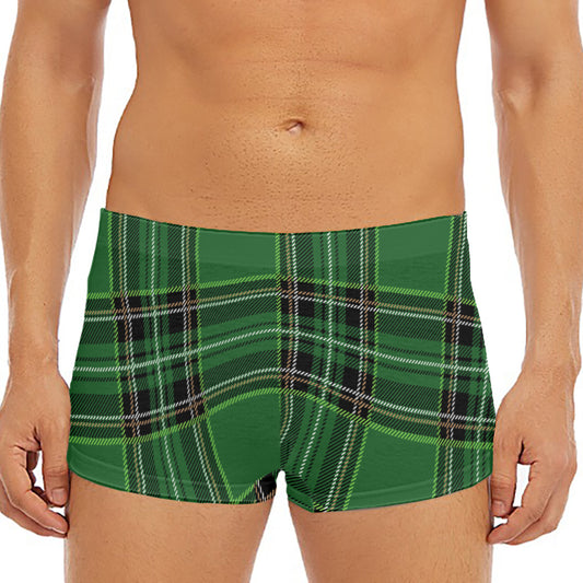 Green Stewart Tartan Pattern Print Men's Short Boxer Briefs