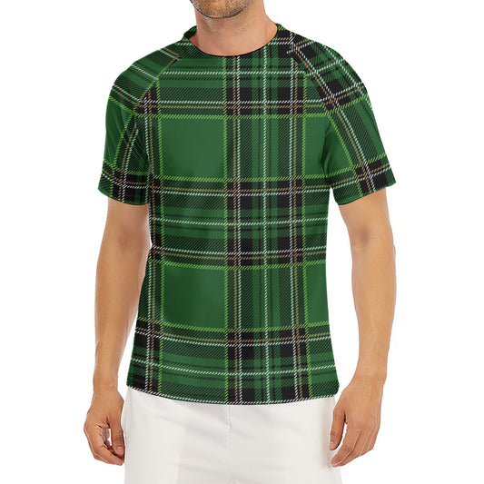 Green Stewart Tartan Pattern Print Men's Short Sleeve Rash Guard