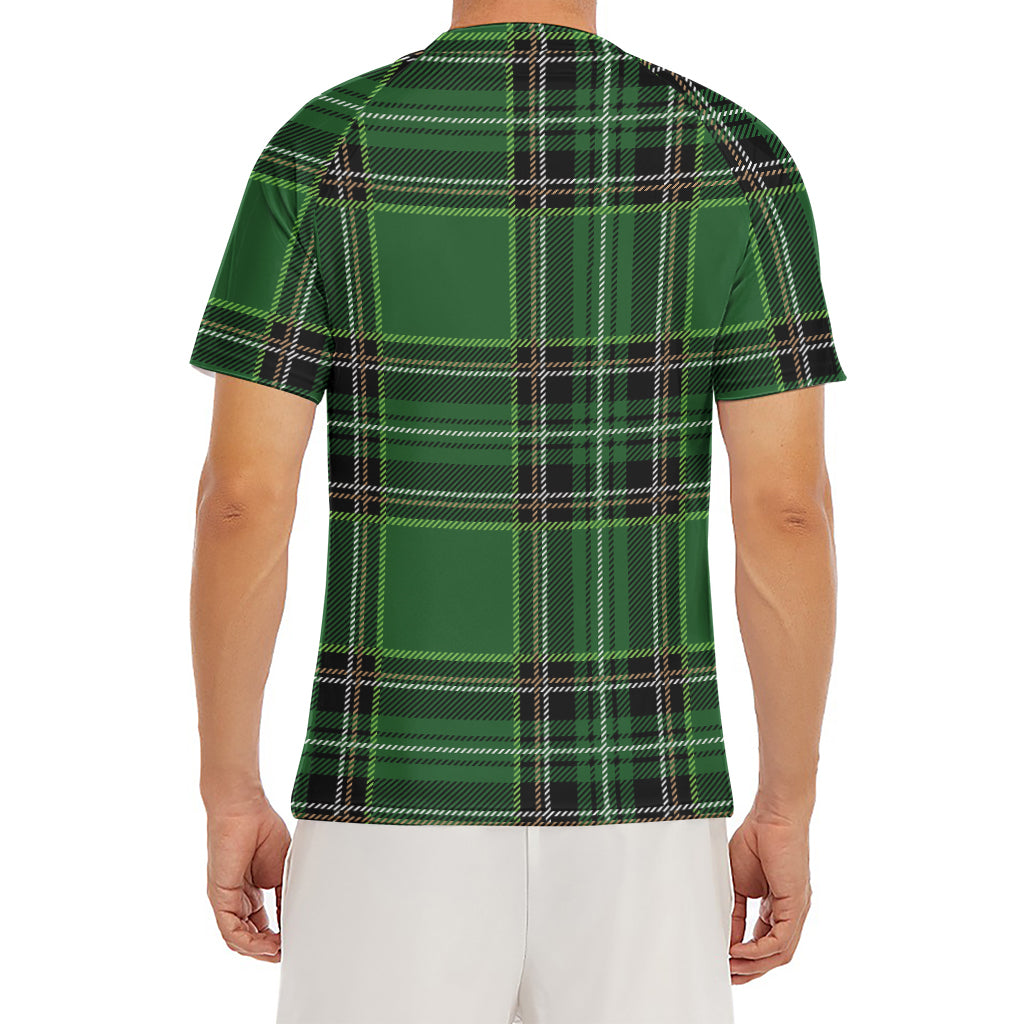 Green Stewart Tartan Pattern Print Men's Short Sleeve Rash Guard