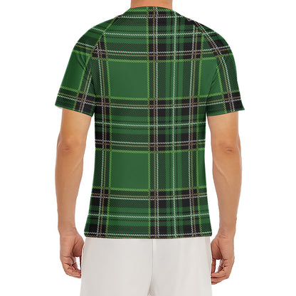 Green Stewart Tartan Pattern Print Men's Short Sleeve Rash Guard