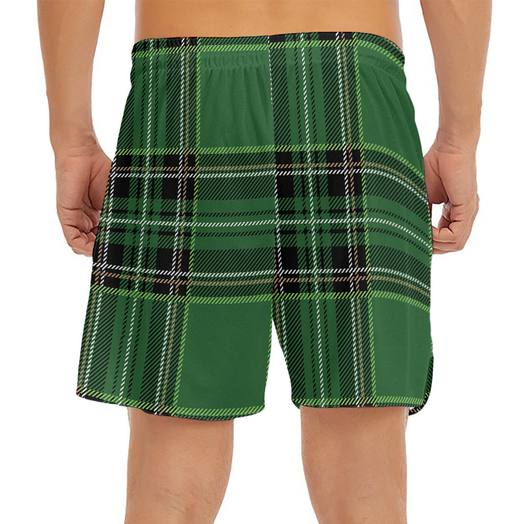 Green Stewart Tartan Pattern Print Men's Split Running Shorts