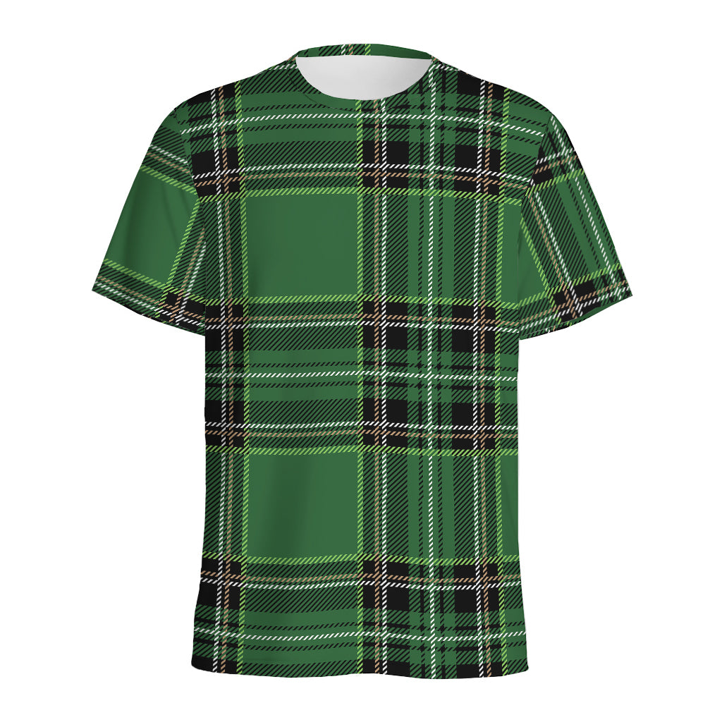 Green Stewart Tartan Pattern Print Men's Sports T-Shirt