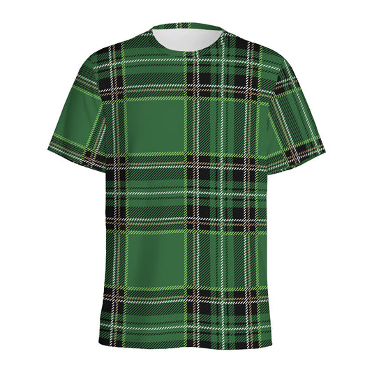 Green Stewart Tartan Pattern Print Men's Sports T-Shirt