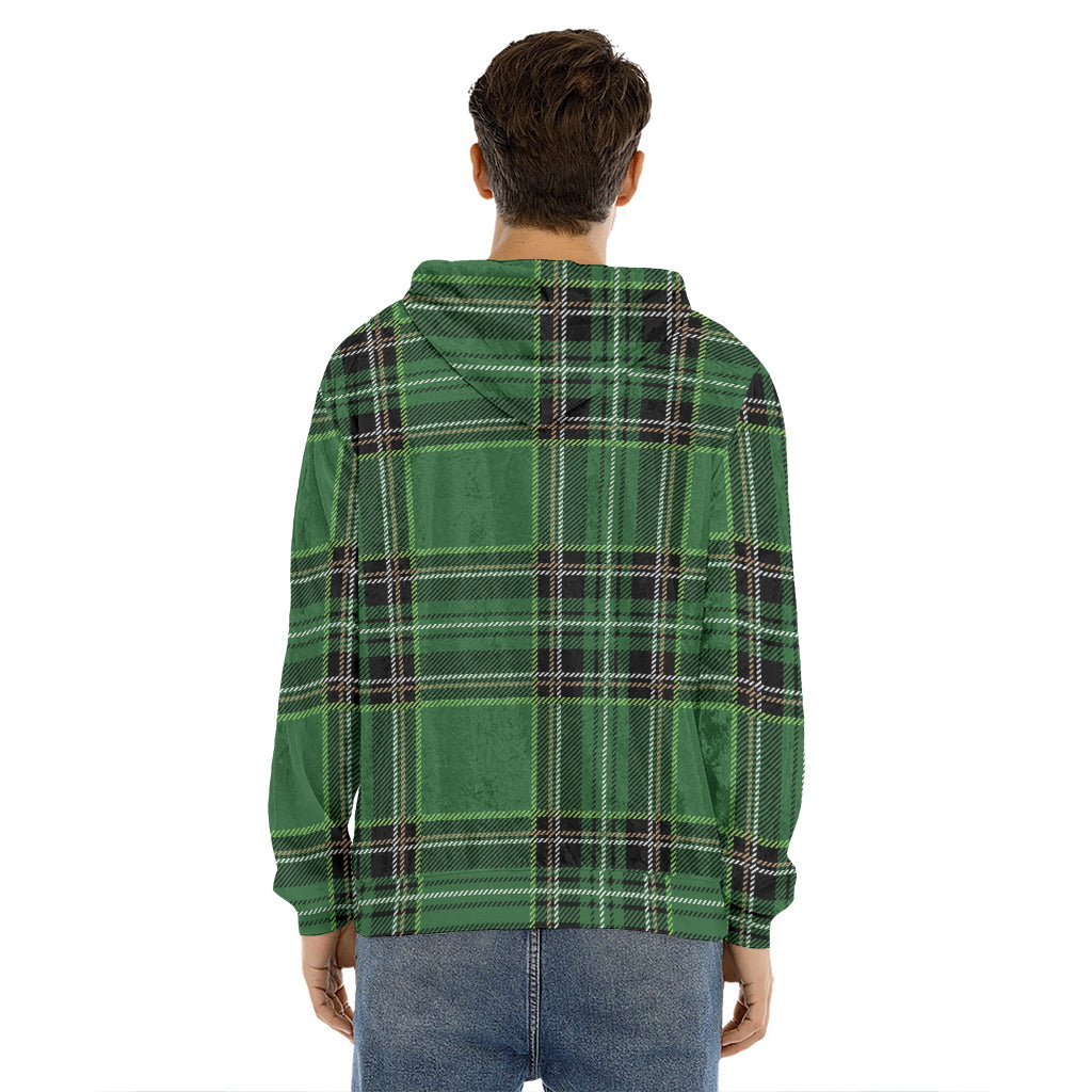 Green Stewart Tartan Pattern Print Men's Velvet Pullover Hoodie