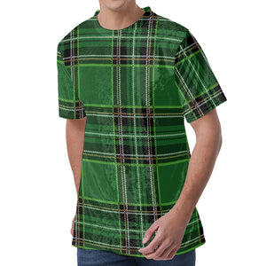 Green Stewart Tartan Pattern Print Men's Velvet T-Shirt