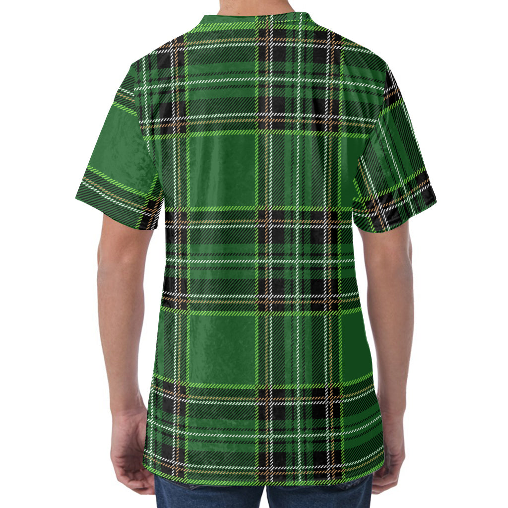 Green Stewart Tartan Pattern Print Men's Velvet T-Shirt